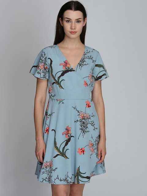 

DODO & MOA Women Blue & Red Printed Fit and Flare Dress