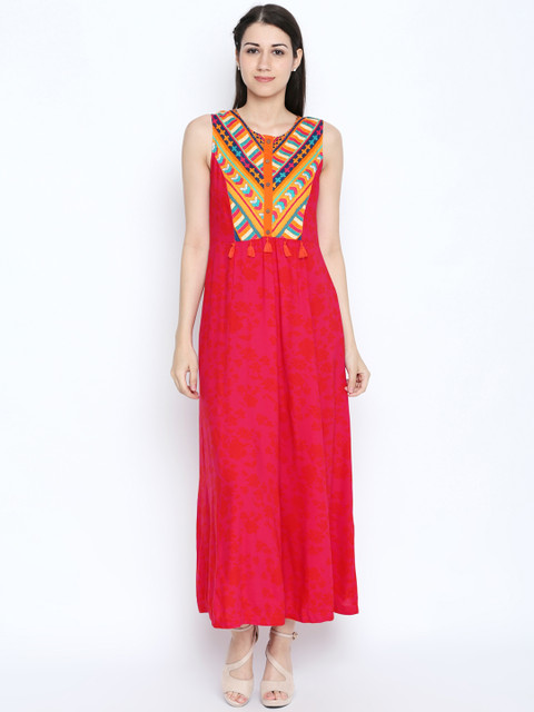 

AKKRITI BY PANTALOONS Women Fuchsia Printed Fit and Flare Dress