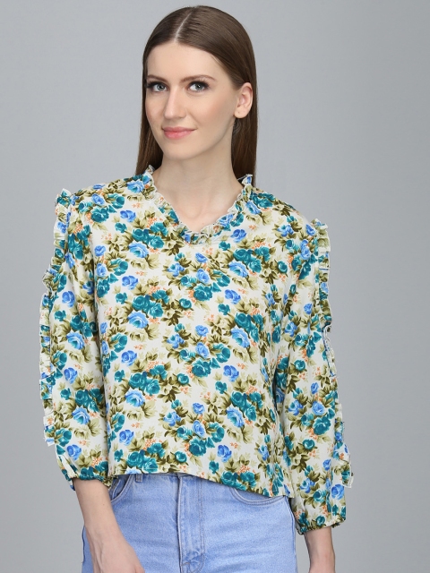 

DODO & MOA Women Beige Floral Print Top