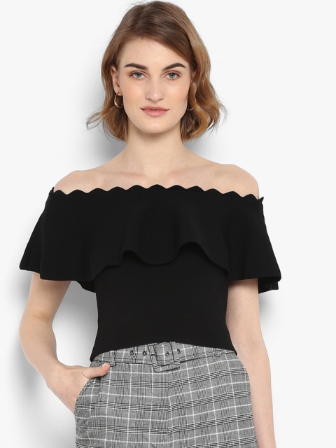 

Forever New Women Black Solid Bardot Top