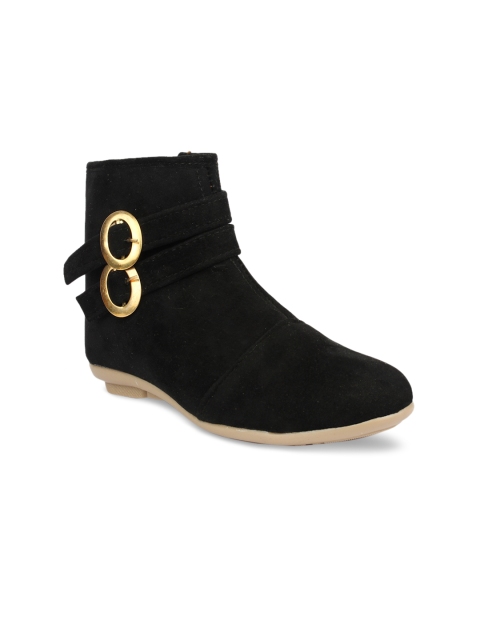 

Shoetopia Women Black Solid Heeled Boots