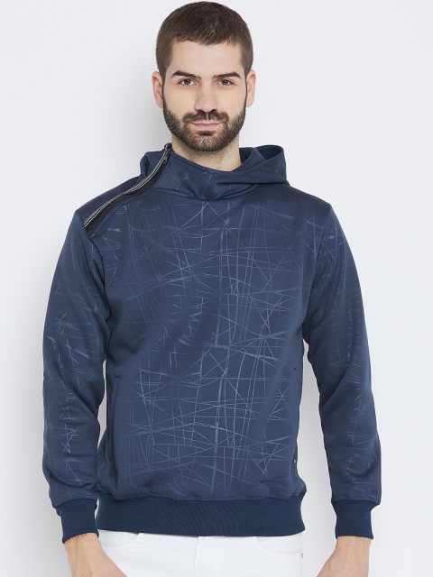 

Duke Men Navy Blue Printed Hooded Sweatshirt