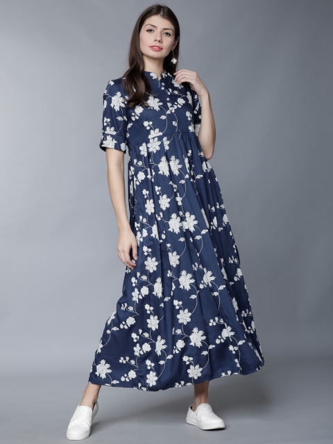 

Vishudh Women Navy Blue Printed Maxi Dress