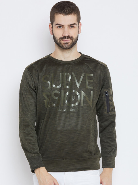 

Duke Men Olive Green Printed Sweatshirt