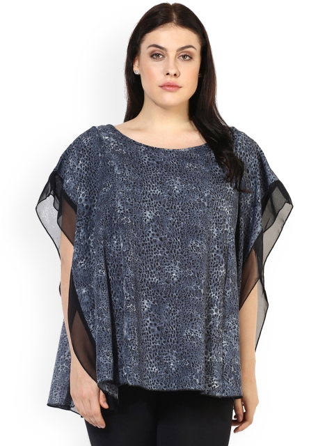 

Qurvii Plus Size Women Blue Black Printed Kaftan Top