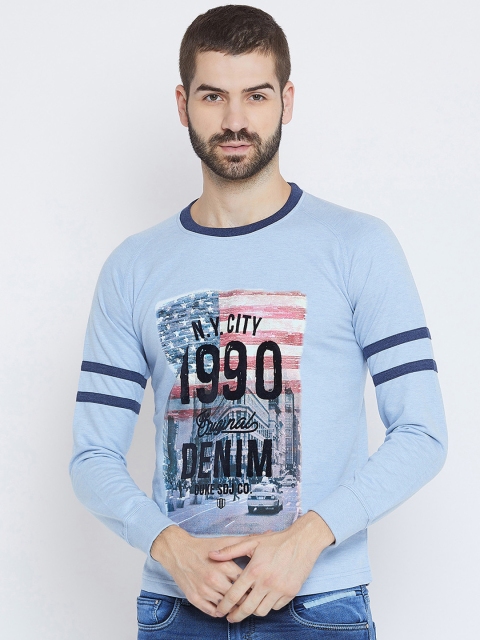 

Duke Men Blue Printed Round Neck T-shirt