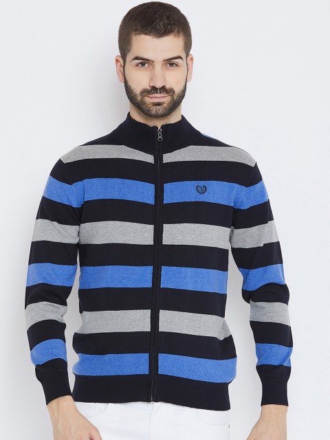 

Duke Men Navy Blue Striped Front-Open