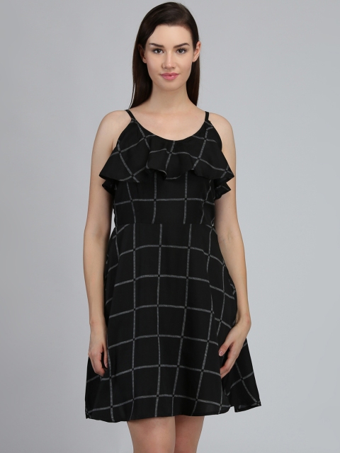 

DODO & MOA Women Black Checked Fit and Flare Dress