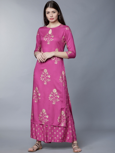

Vishudh Women Magenta Printed Kurta with Palazzos