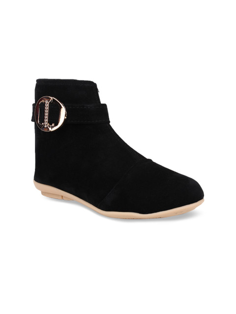 

Shoetopia Women Black Solid Suede Heeled Boots