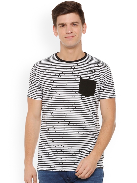 

People Men White Striped Round Neck T-shirt