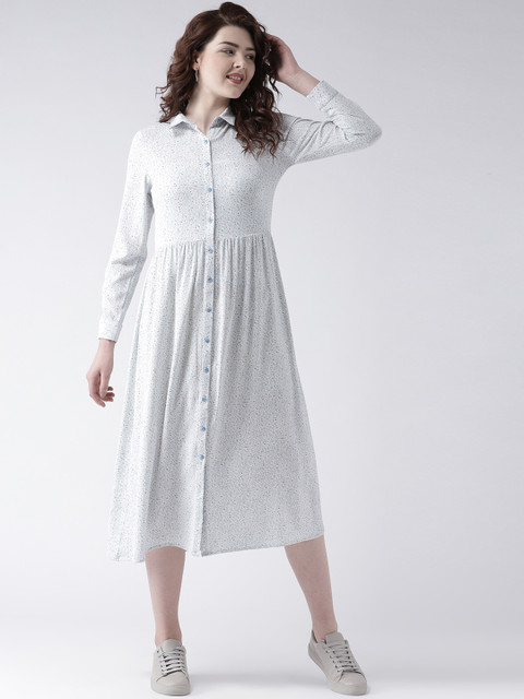 

DODO & MOA Women Blue Printed Fit and Flare Dress