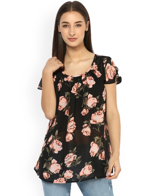 

Qurvii Plus Size Women Black Printed A-Line Top
