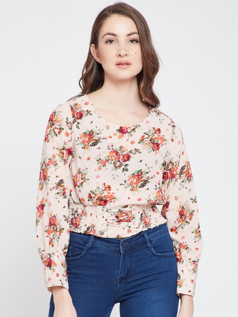 

RARE Women Beige Printed Smocked Top