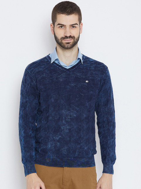 

Duke Men Navy Blue Self Design Pullover