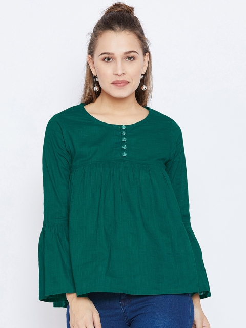 

LUCERO Women Green Solid A-Line Top