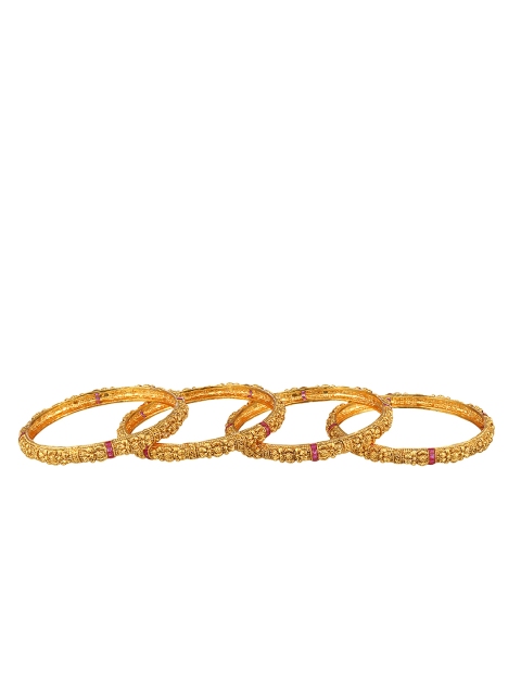 

Adwitiya Collection Set of 4 24k Gold-Plated Antique Bangles