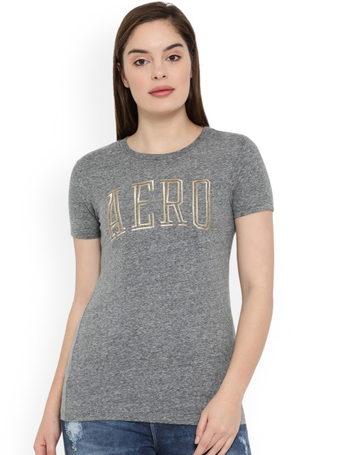 

Aeropostale Women Grey Printed Round Neck T-shirt