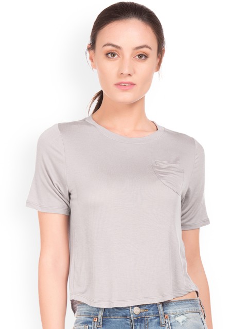 

Aeropostale Women Grey Solid Round Neck T-shirt