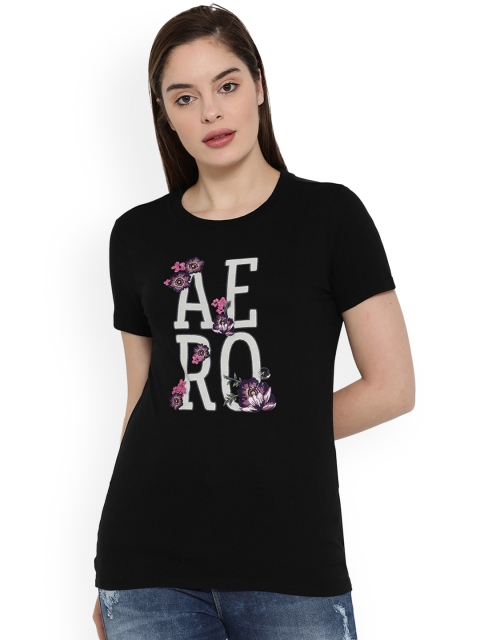 

Aeropostale Women Black Solid Round Neck T-shirt