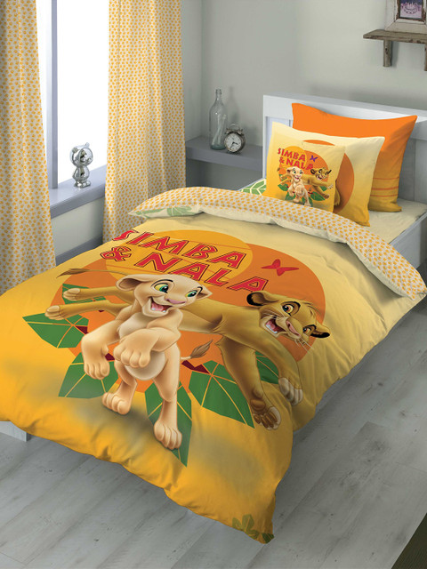 

DDecor Orange & Yellow Cartoon Characters Flat 180 TC Cotton 1 Queen Bedsheet with 2 Pillow Covers