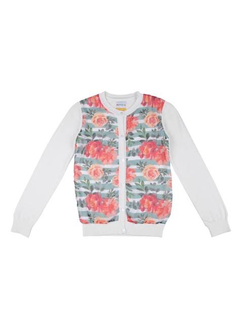 

POPPERS by Pantaloons Girls Off-White Printed Front-Open Sweater