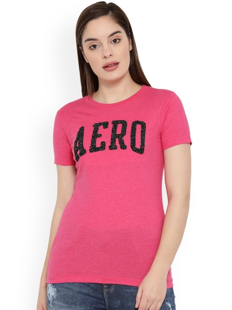 

Aeropostale Women Pink Printed Round Neck T-shirt