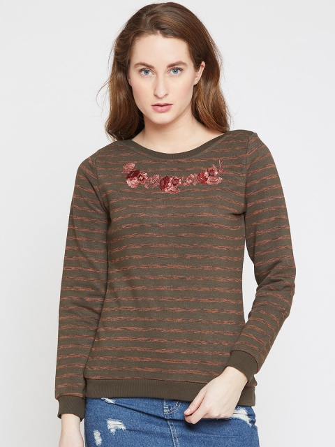 

Marie Claire Women Olive Green Striped Sweatshirt