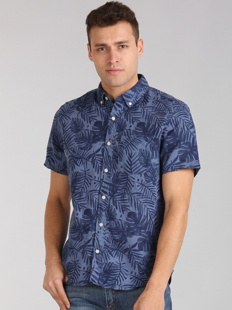 

GAP Men Standard Fit Short Sleeve Shirt In Linen-Cotton, Blue