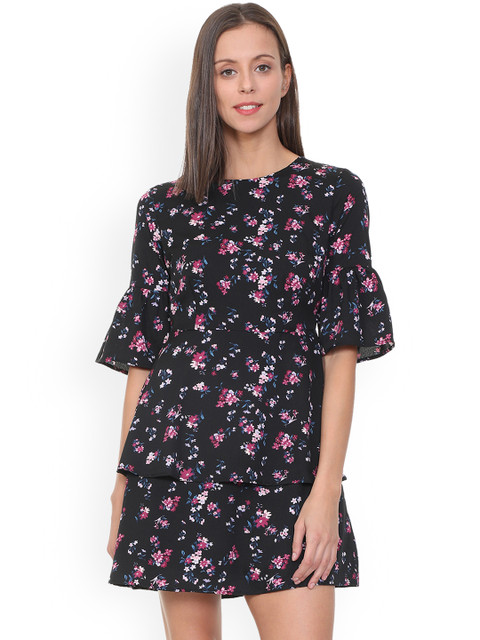 

People Women Blue Printed Fit and Flare Dress