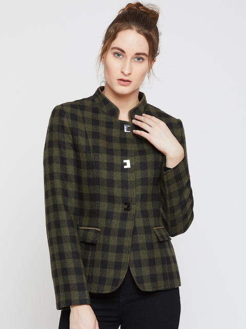 

RARE Women Olive Green & Black Checked Jacket