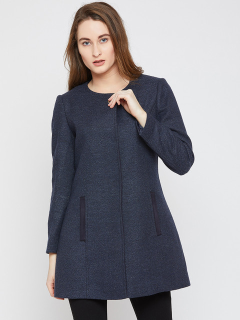 

Marie Claire Women Navy Blue Solid Woollen Coat
