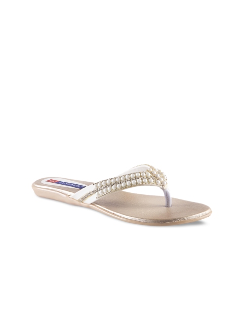 

MSC Women Cream-Coloured Solid Synthetic Open Toe Flats
