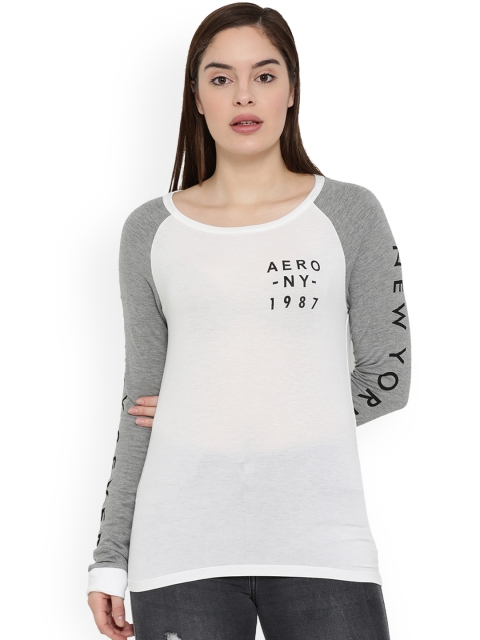 

Aeropostale Women Off-White Solid Round Neck T-shirt