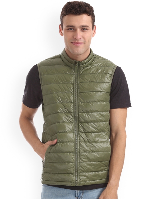 

Aeropostale Men Olive Green Solid Puffer Jacket
