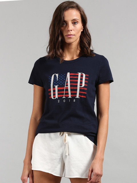 

GAP Women Logo Flag Short Sleeve Crewneck T-Shirt, Navy blue