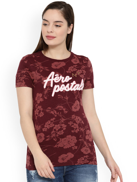 

Aeropostale Women Maroon Printed Round Neck T-shirt