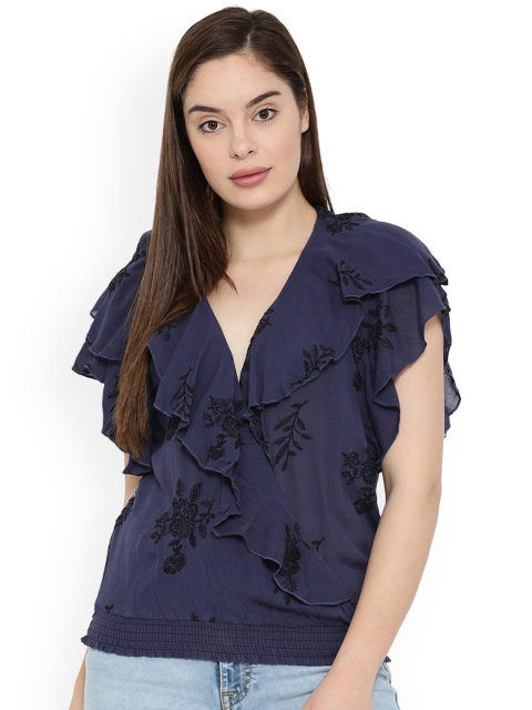

Aeropostale Women Navy Blue Embellished Top