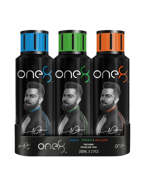 One8 Men Set of 3 Perfume Body Spray Set, Black