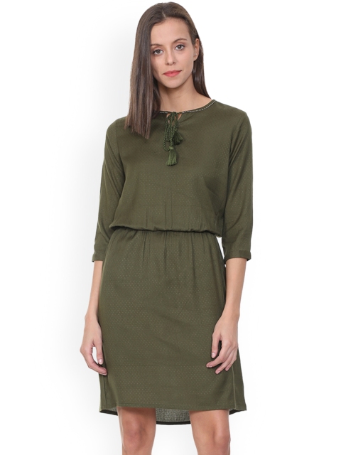 

People Women Olive Green Solid Blouson Dress