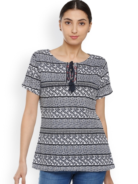 

Allen Solly Women Navy Blue Printed Top