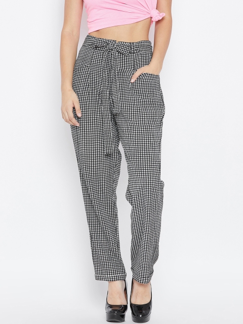

LUCERO Women Black & White Regular Fit Checked Trousers