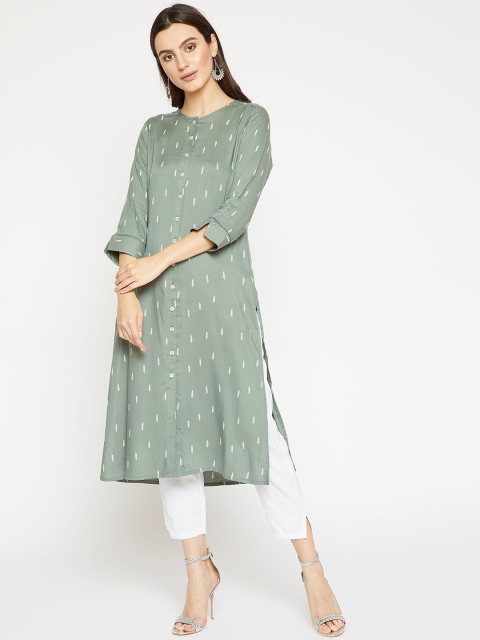 

RARE ROOTS Women Sea Green Printed Straight Kurta