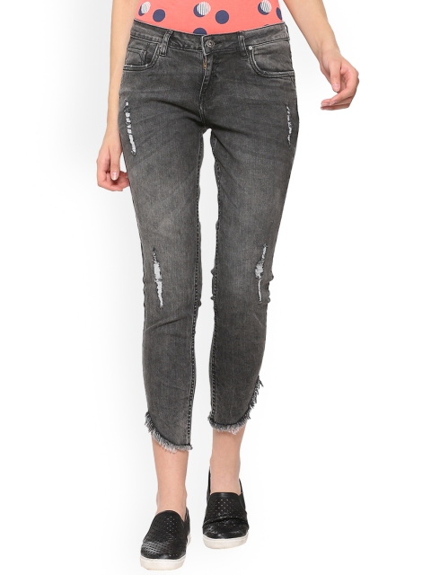 

People Women Grey Slim Fit Mid-Rise Mildly Distressed Jeans
