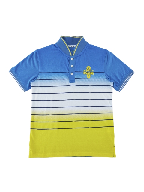 

POPPERS by Pantaloons Boys Blue Striped Mandarin Collar T-shirt