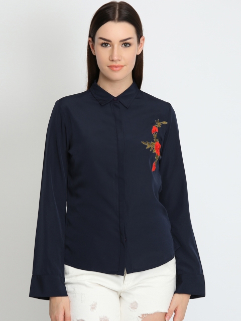 

LA LOFT Women Navy Blue Regular Fit Solid Casual Shirt