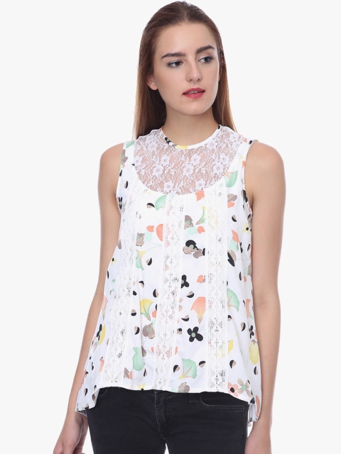 

LA LOFT Women White Printed High-Low Top