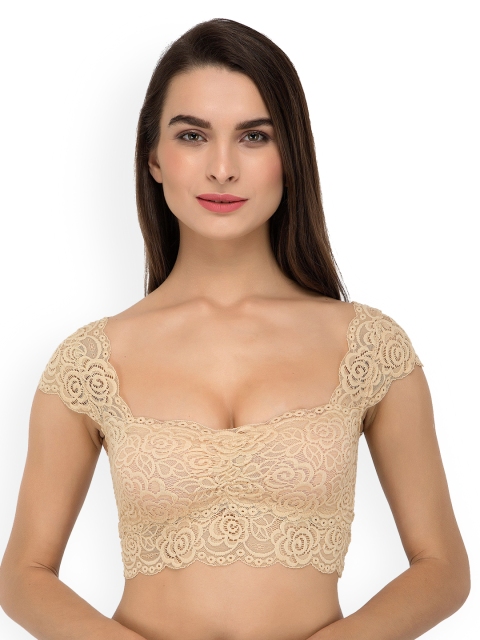 

Laceandme Beige Self Design Non-Wired Lightly Padded Bralette Bra - 4245