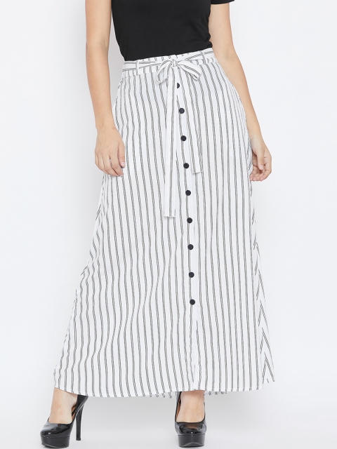 

LUCERO Women White Striped A-Line Maxi Skirt