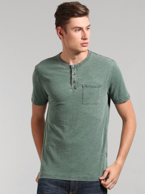 

GAP Men Green Burnout Short Sleeve Pocket Henley T-Shirt
